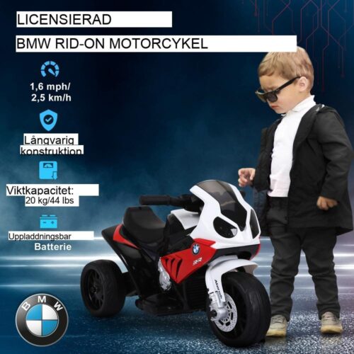 Licensierad BMW S1000RR elektrisk trehjuling motorcykel för barn, röd