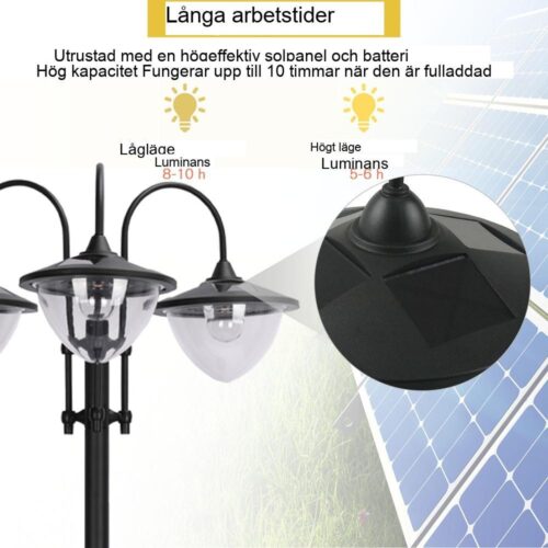 Solar Garden Light, 3-huvud LED-lampa med blomkruka, vattentät och hållbar