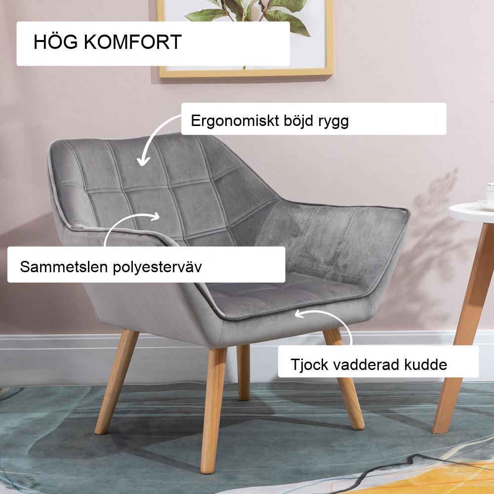 Scandinavian Velvet Wingback Chair – Modern Reading Lounge Chair med upphöjda ben