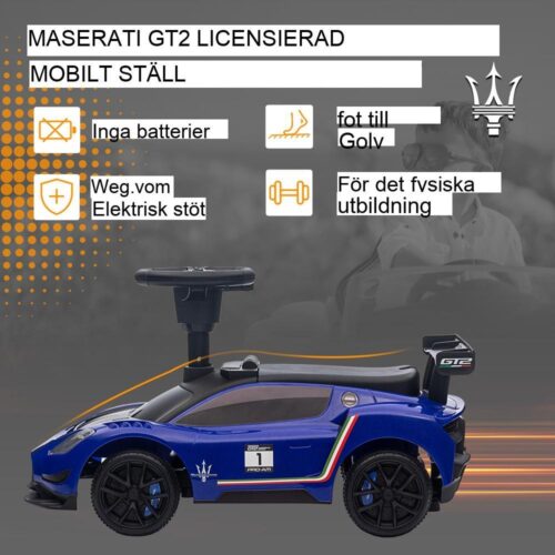 Maserati GT2 licensierad åkbil med musik och förvaring för barn (blå)