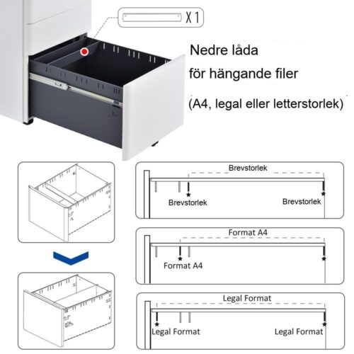 Mobilt arkivskåp med 3 lådor – stål, vit – kontorsförvaring och organisation