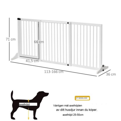 Vit fristående träport för husdjur med dörr – justerbara storlekar för hundsäkerhet