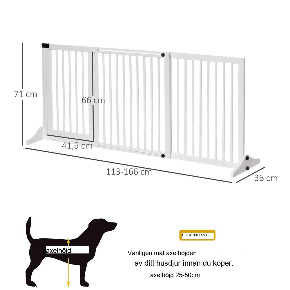 Vit fristående träport för husdjur med dörr – justerbara storlekar för hundsäkerhet