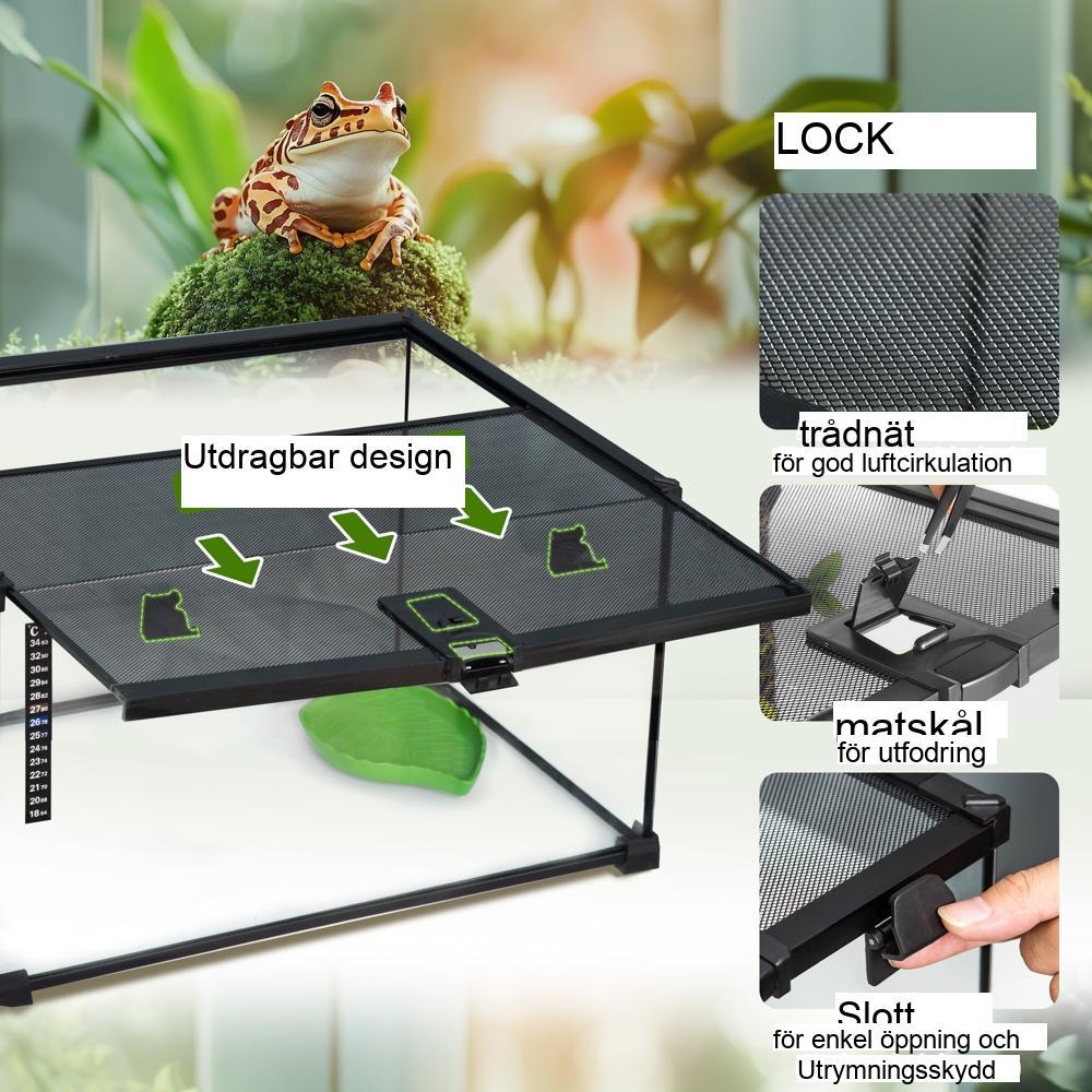 Flysäkert reptilterrarium med termometer – 50x30x25cm