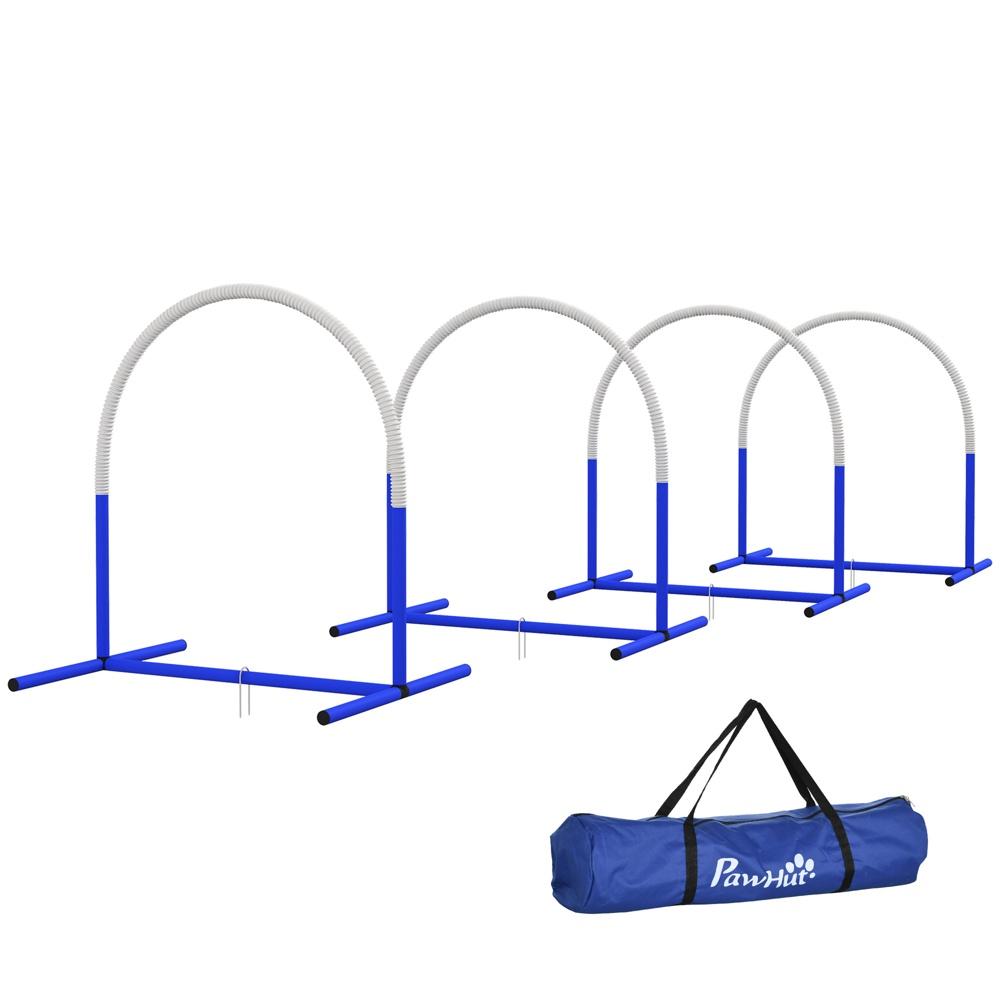 Bärbart 4-bågs Agility-set för hundar, blått och vitt, 88x64x95cm