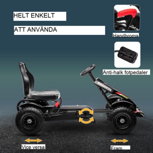 Svart pedal gokart med handbromsar för barn i åldrarna 5-12