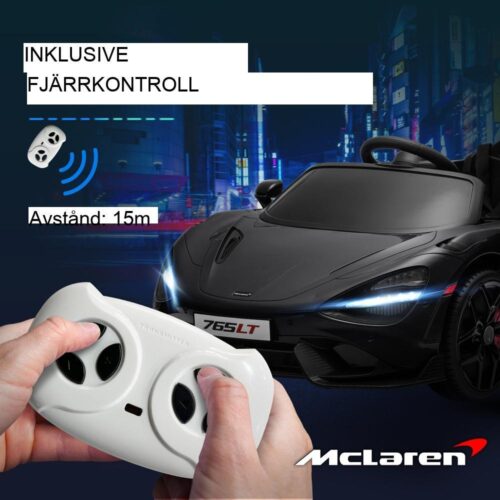 McLaren 765LT Elbil för barn med fjärrkontroll, musik och belysning