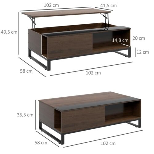 Modernt soffbord med förvaring med hiss och valnötsvart finish