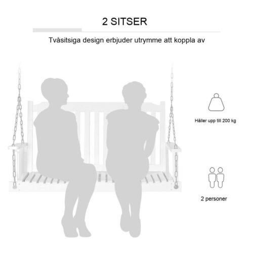 Trädgårdsgungbänk i vitt trä för två, uteplats och terrass