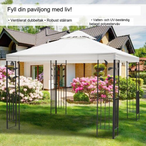 Elegant Leaf Design Steel Garden Gazebo, vattentätt uteplats partytält, 2,95×2,95m