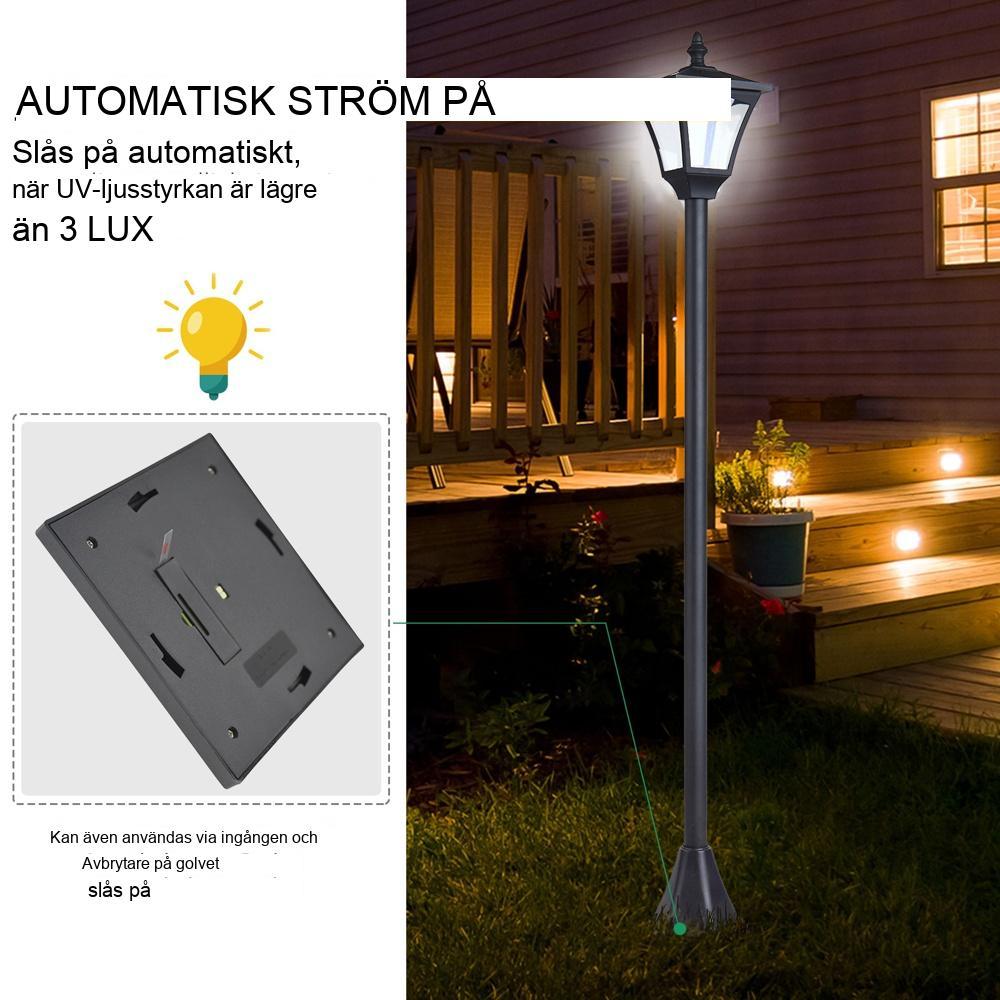 Solar Garden Lantern, LED Path Light, Svart, IP44 Vattentät, 30 Lumen