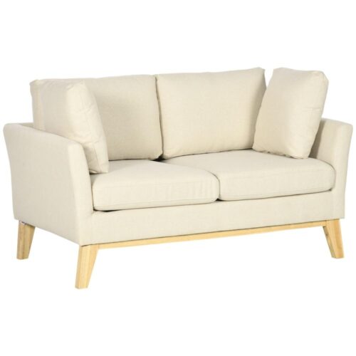 Loveseat-soffa i beige linnelook, bekväm 2-sits med kuddar, upp till 150 kg kapacitet