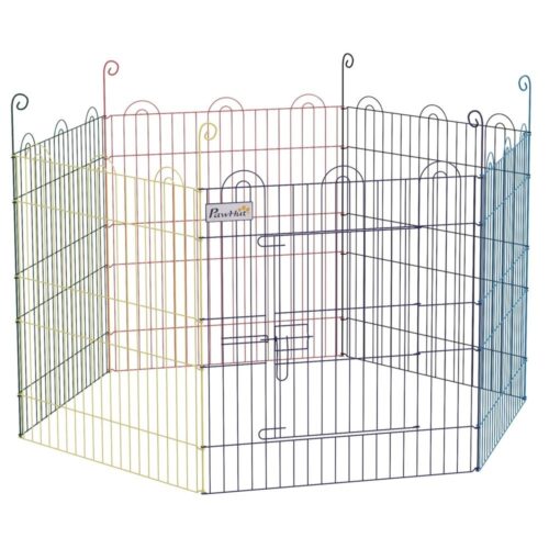 Färgglad metallvalplekhage – 6-panels hölje med dörr, 60 cm