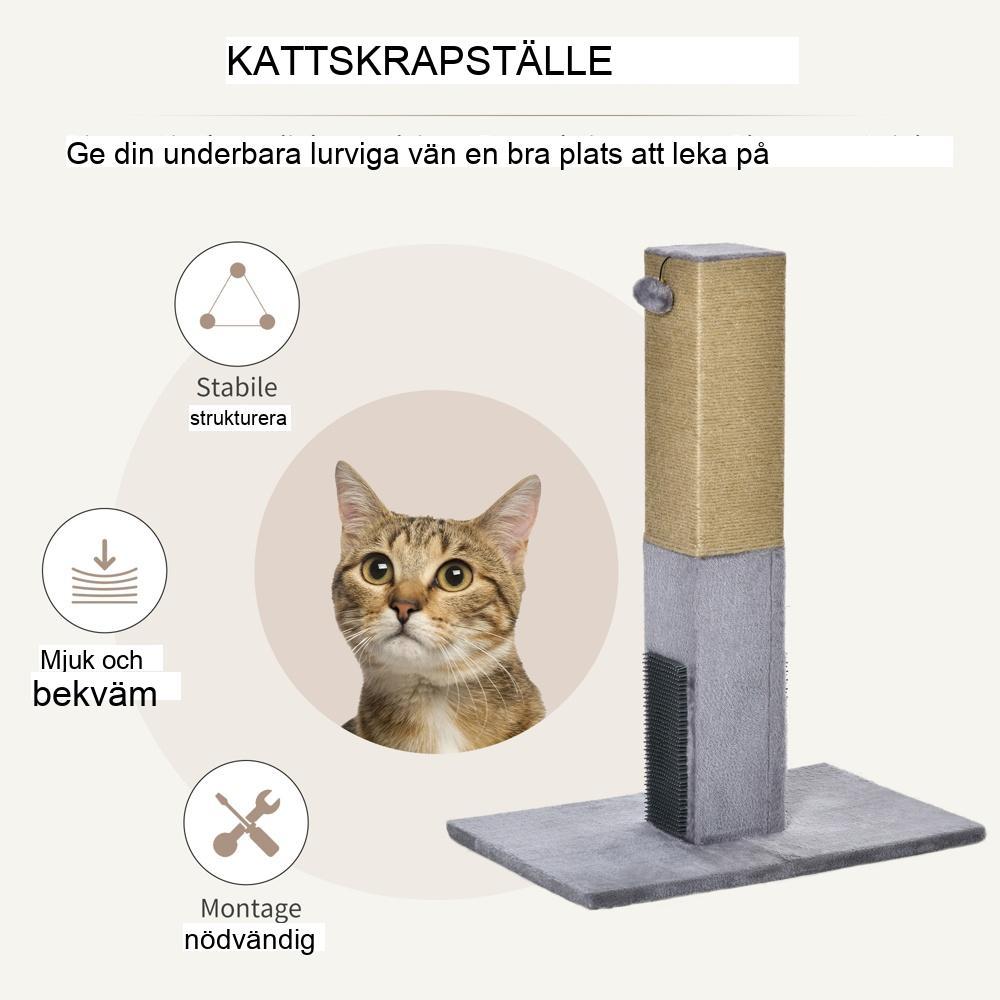 Lång 79 cm kattskrapstolpe med jute rep, plysch och leksaker