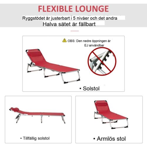 Justerbar trädgårdsstol i rött mesh med hopfällbar design