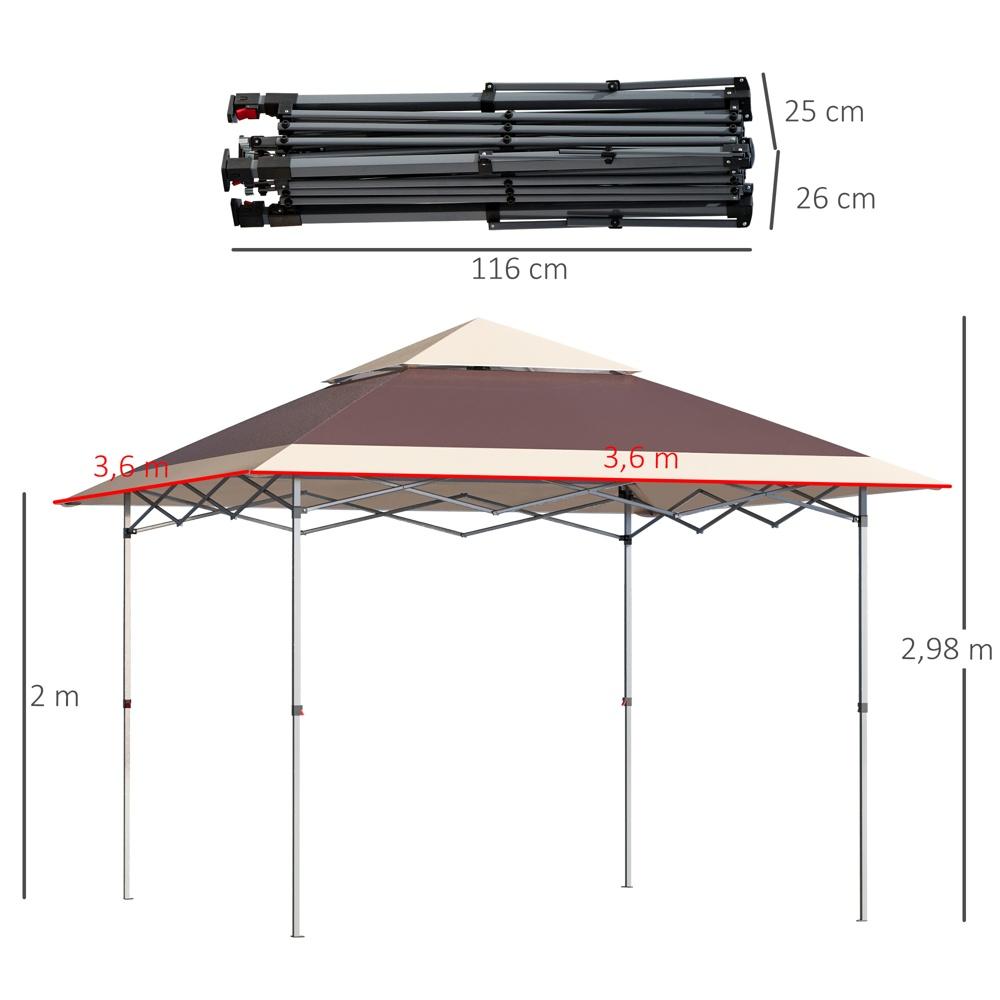 Stort hopfällbart lusthustält, 3,6×3,6m, UV-skydd, Oxford-tygkapell, hjul ingår