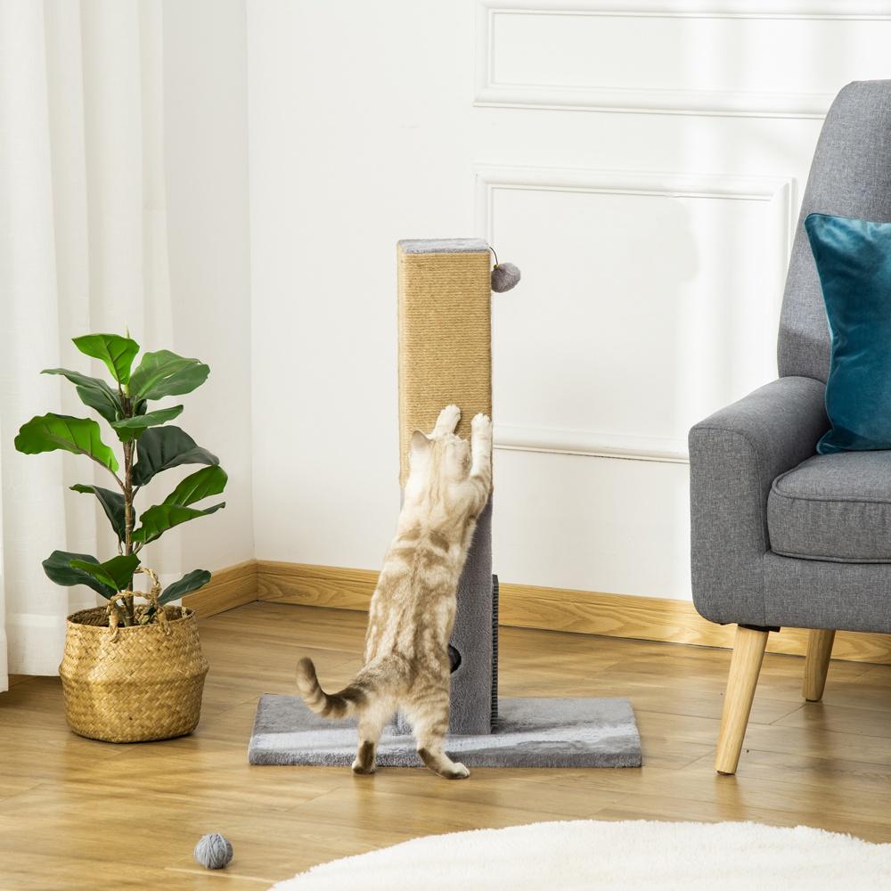 Lång 79 cm kattskrapstolpe med jute rep, plysch och leksaker