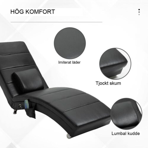 Svart läder massagefåtölj med fjärrkontroll