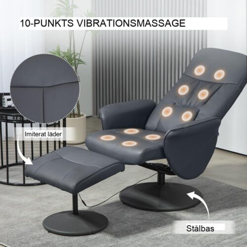 Elektrisk massagefåtölj med fotpall, 10 massagepunkter och vridbar