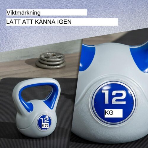 Blå 12KG golvvänlig Kettlebell för styrketräning och hemmaträning