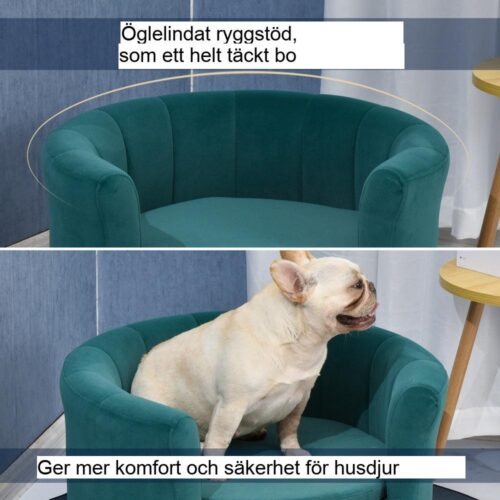 Elegant hundbäddsoffa med mjukt överdrag och träben, 65x64x37cm