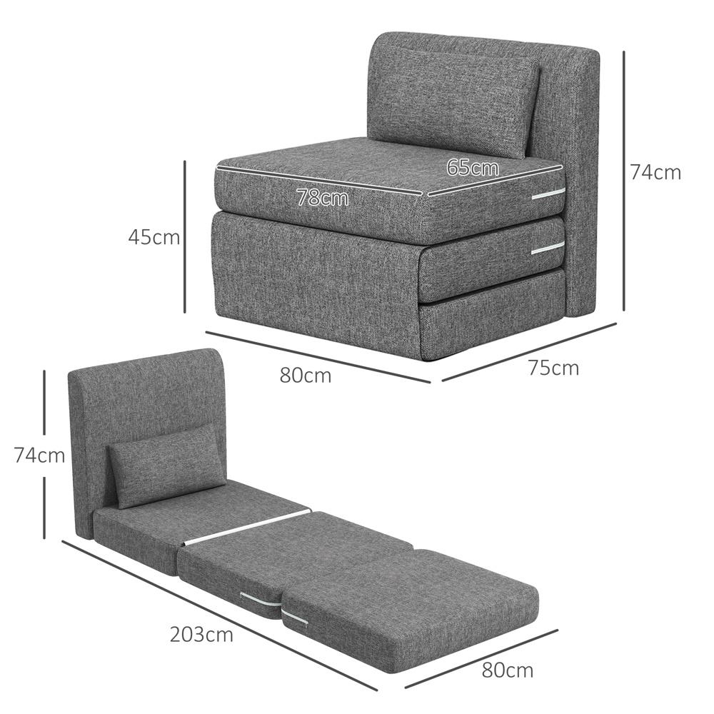 Grå hopfällbar bäddsoffa, 2-i-1 stol med kudde och hög kapacitet (240 kg)