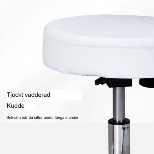 Vit rullande salongspall, höjdjusterbar och ergonomisk med ryggstöd