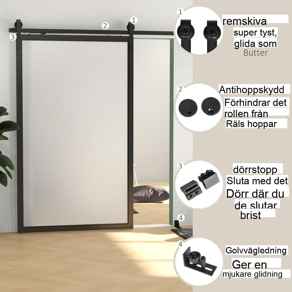 Svart skjutdörrshårdvarusats, 244 cm, smidig glidning och brusreducering