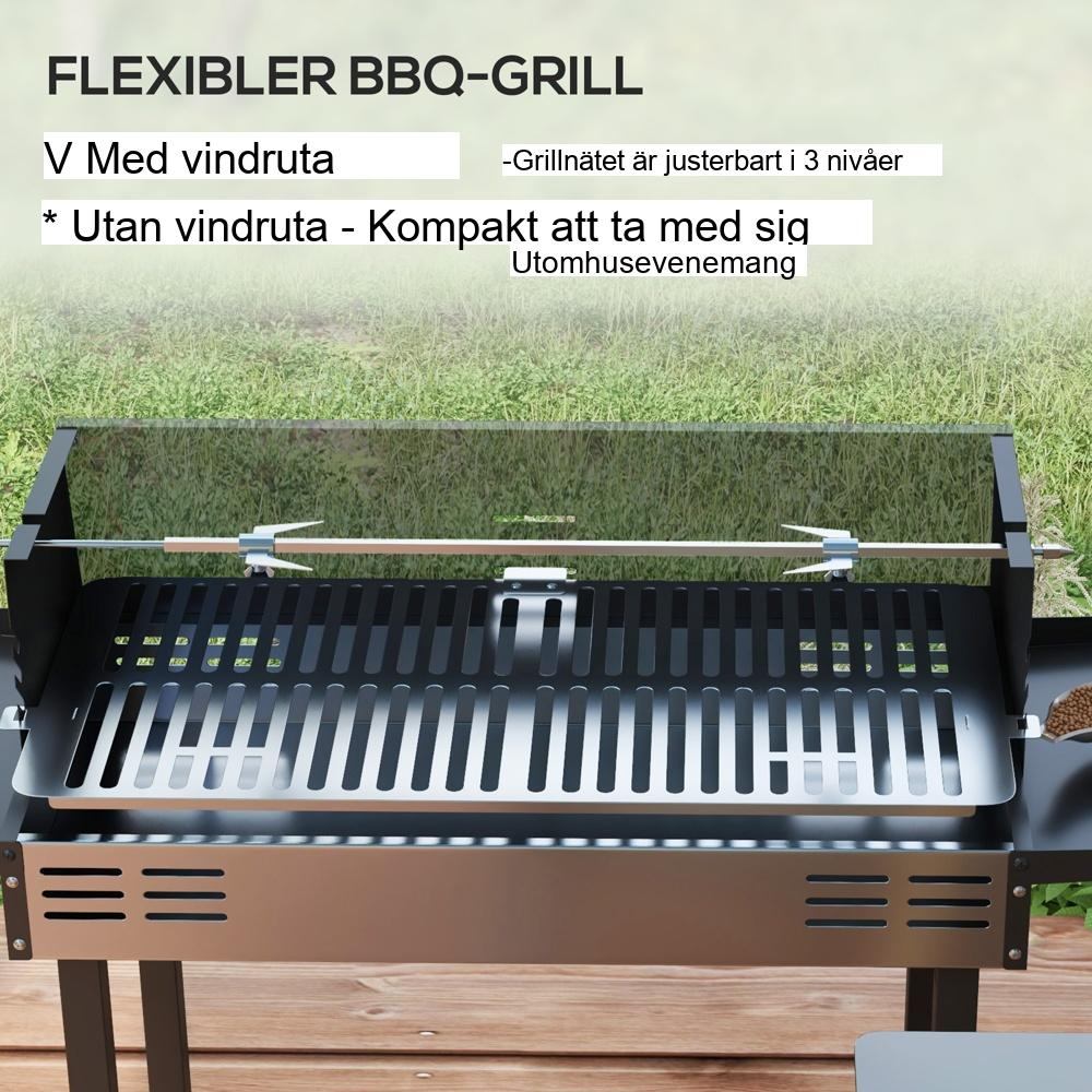 Kolgrill med Rotisserie – Vikbar campinggrill för BBQ-fester