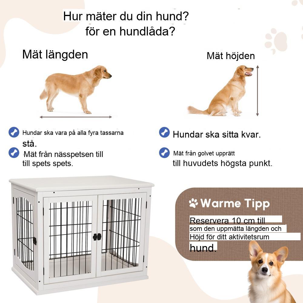 Vit metall och MDF hundtransportlåda, medelstor 81×58,5×66 cm, 2 dörrar, ventilerad, lätt att rengöra