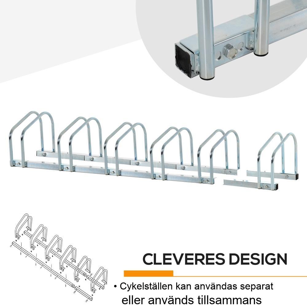 Cykelställ i kraftigt stål rymmer 6 cyklar inomhus utomhus silver 180×33 cm