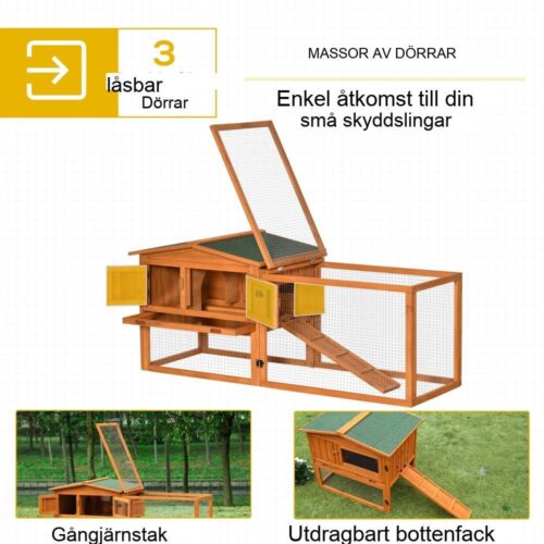 Rymlig granträ djurkoja med asfalttak och ramp 156x58x68cm