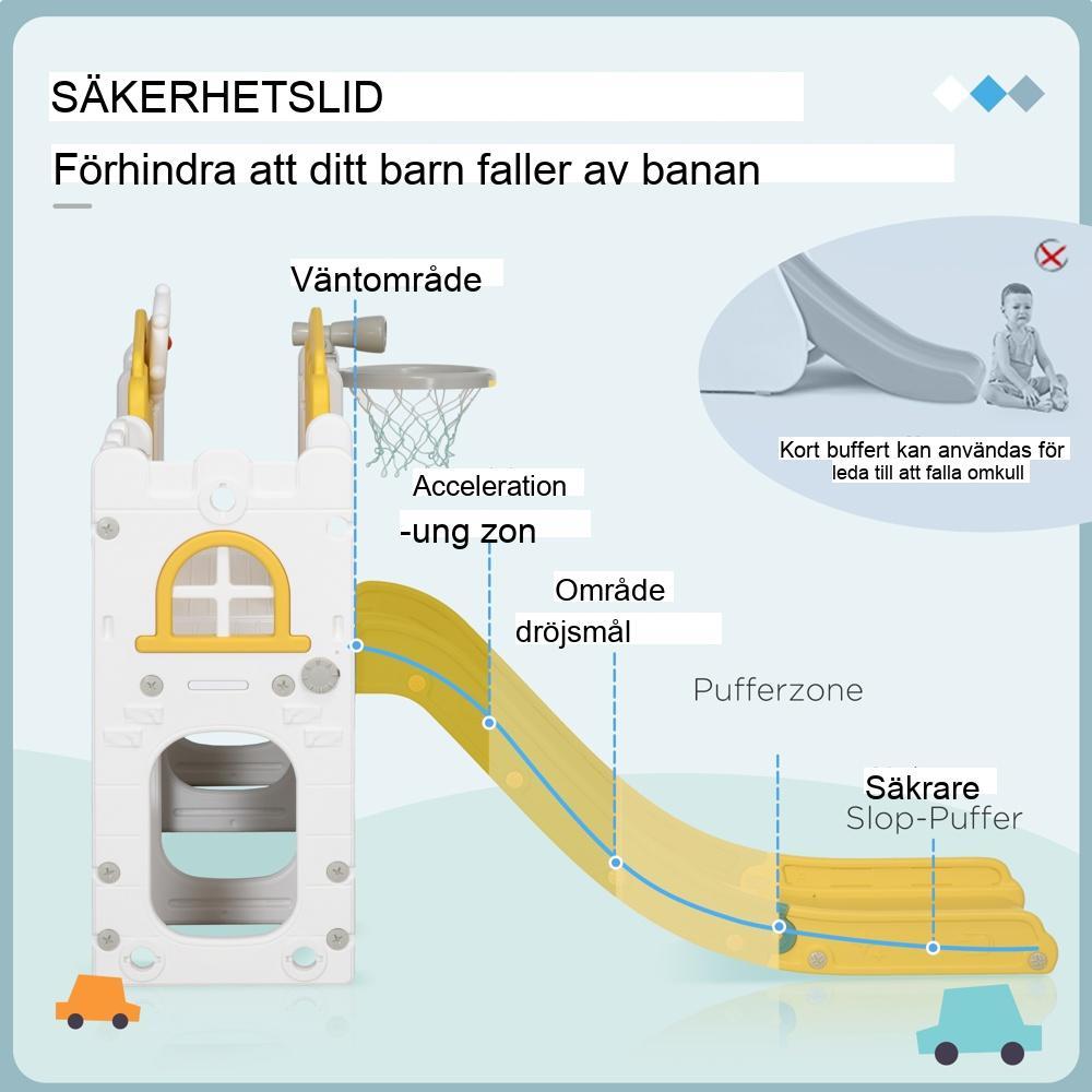 7-i-1 rutschkana för småbarn med basketbåge, tunnel och klätterställning för inomhuslek i åldrarna 1-3