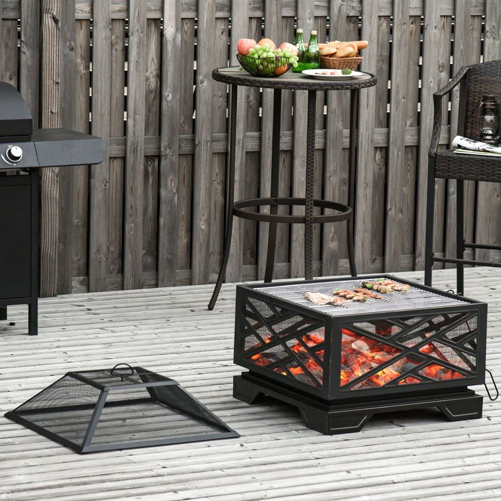 Bärbar eldskål och BBQ Grill Set – Black Metal, Spark Guard, Poker ingår