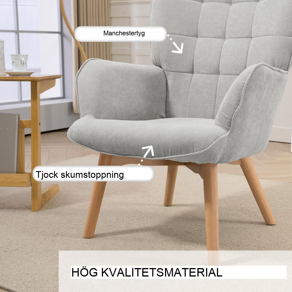 Grå manchester Wing Chair and Pall Set – Klädd loungestol med fotstöd