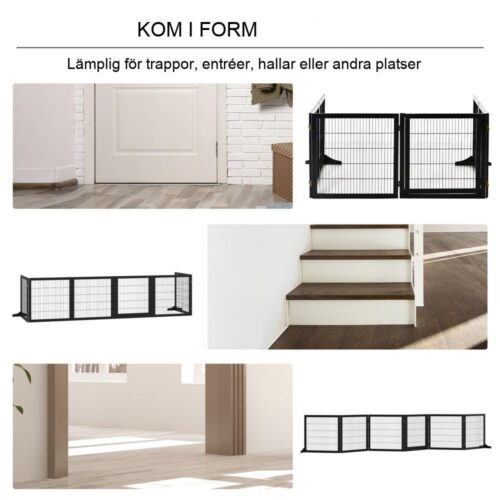 Snygg Pine Wood Pet Safety Gate, hopfällbar hundbarriär, 432x36x70cm