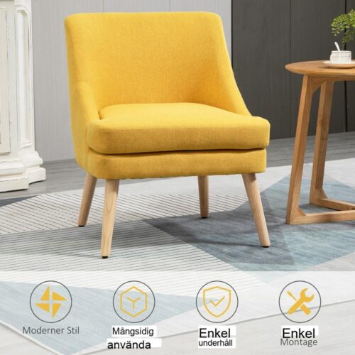 Skandinavisk fåtölj med linnetouch, gul för vardagsrumskomfort