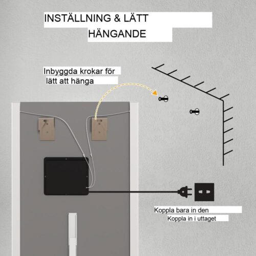 Touch Control LED Fullängdsspegel, 3 ljusfärger, vägg och stående