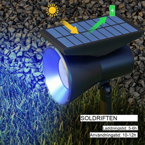 Solar trädgårdslampor, 2 färglägen, vattentät, svart, golv- och väggmonteringsset om 2