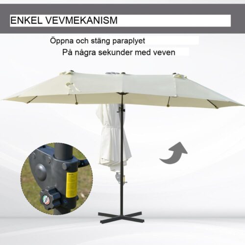 XXL dubbelparasoll med vev, skärm för Garden Patio Beach, Creme White 440cm