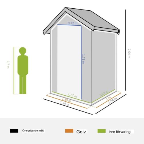 Slitstarkt metallgrå redskapsbod med ventilation, 134x104cm