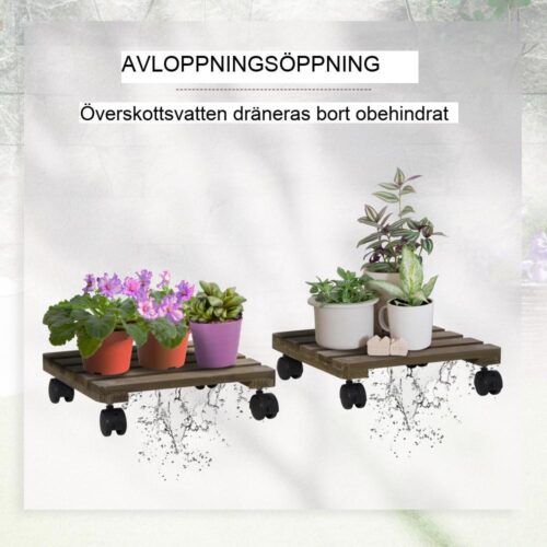 2-pack rullande växtställ med bromsar – mörkbrun inomhus utomhus