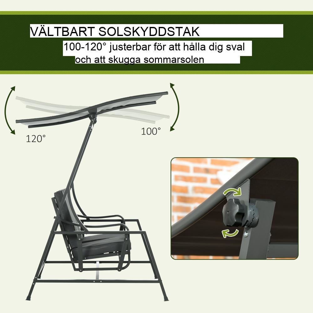 Dubbel sits trädgårdsgunga med justerbart taklucka och kuddar