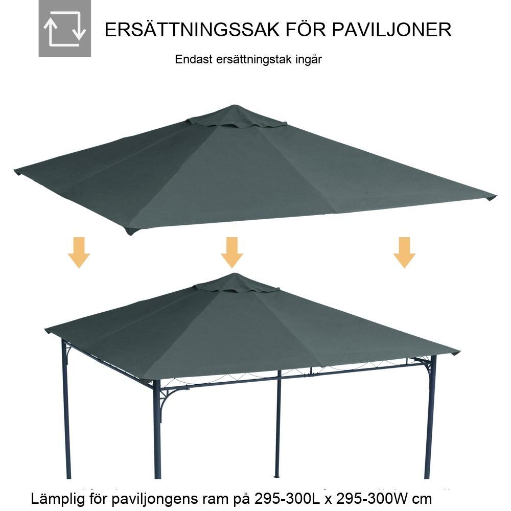 Mörkgrå Gazebo Takbyte, UV-skydd, Vattentät Polyester 3x3m