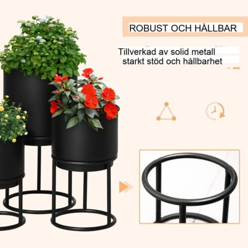 Set med 3 stapelbara blomsterstativ i metall för inomhus- och utomhusdekor