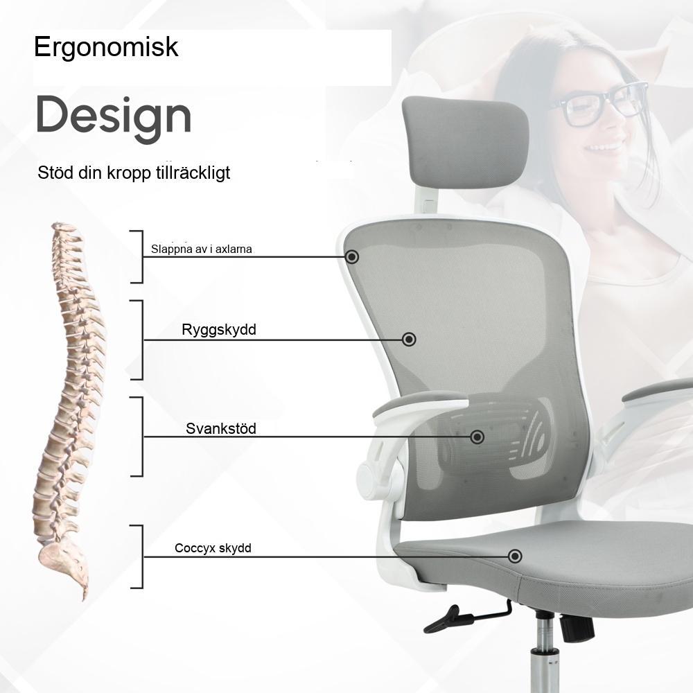 Ergonomisk kontorsstol med nackstöd, gungfunktion och höjdjustering