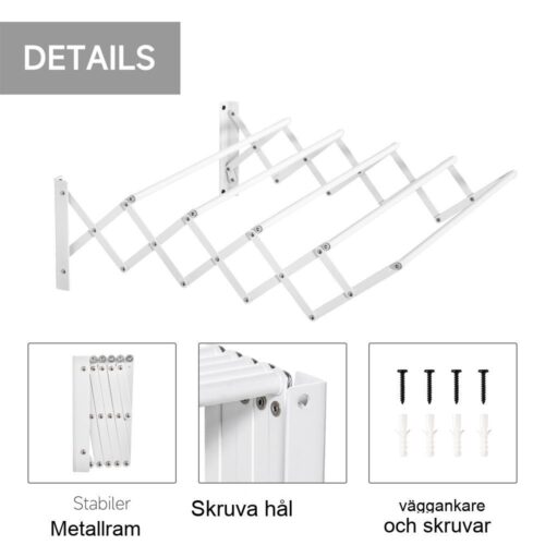 Utdragbart väggtorkställ – platsbesparande torktumlare inomhus/utomhus Vit