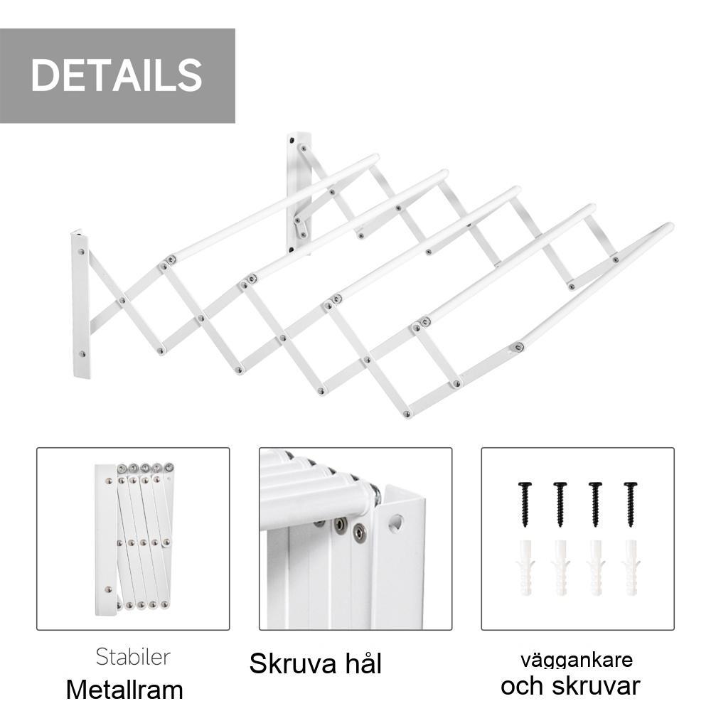 Utdragbart väggtorkställ – platsbesparande torktumlare inomhus/utomhus Vit