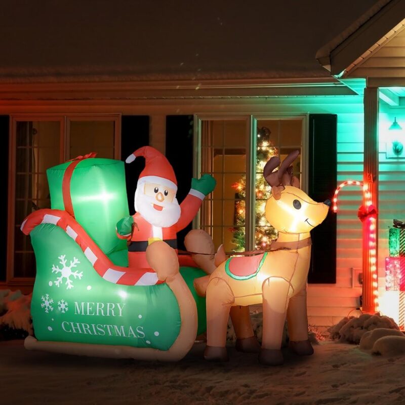 Uppblåsbar jultomte med LED-lampor för släde och renar Utomhus juldekor