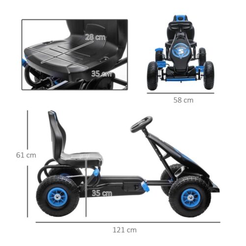 Blue Black Kids Go-Kart med justerbar sits, gummidäck och handbroms